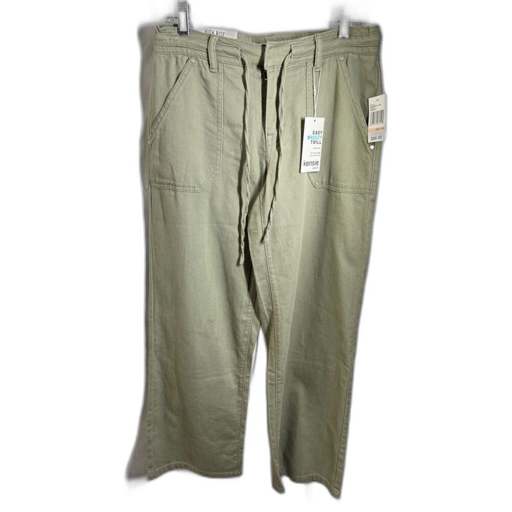 Kensie Jeans Easy Breezy Twill Pants Women 2/26 Sage Green High Rise Wide Leg